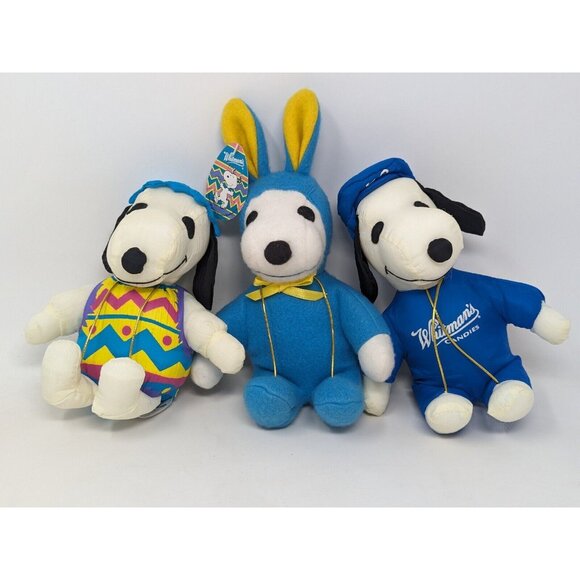 Whitman's Candies Peanuts Snoopy Small Plush: Easter Egg, Bunny & Milk Man VTG - Picture 1 of 9